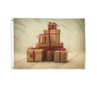 Drapeaux de boîtes cadeaux pour l'extérieur, rubans festifs de Noël à rayures marron pour décoration d'extérieur résistante à la décoloration pour terrasse, patio, camping, porche, 9,1 x 1,5 m