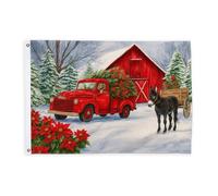 Drapeaux de camion pour extérieur, Noël rustique cheval de grange de Noël - Bannière décorative résistante à la décoloration pour porche, balcon, terrasse, patio - 6 x 0,9 m