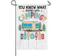 Drapeaux de camping amusants double face « You Know What Rhymes with Camping Alcohol Yard Flag »