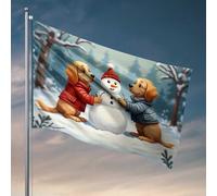 Drapeaux de chambre à coucher avec deux chiens construisant un bonhomme de neige en hiver, décoration de bar, cadeaux amusants pour patron (60 x 90 cm)