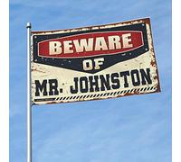 Drapeaux de chambre à coucher avec inscription « Beware of Mr. Johnston » - Drapeaux cool pour décoration de chambre d'homme (152 x 244 cm)