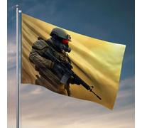 Drapeaux de chambre à coucher, soldat dans un masque à gaz tenant un fusil, drapeau, grotte, bar, Tiki pour extérieur terrasse (60 x 90 cm)