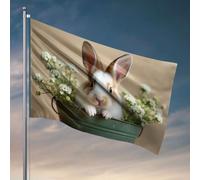 Drapeaux de chambre à coucher Un lapin mignon dans un seau avec des fleurs. Drapeau, grotte, bar, Tiki Bar pour extérieur terrasse (152 x 244 cm)
