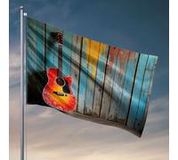 Drapeaux de chambre à coucher Une guitare colorée appuyée contre un drapeau rustique, drapeau de bienvenue, drapeau de jardin pour homme grotte (60 x 90 cm)