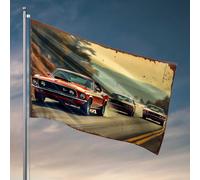 Drapeaux de chambre à coucher vintage Muscle Cars Racing Through Fields Drapeaux pour hommes Accessoires de chambre (152 x 244 cm)