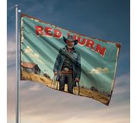 Drapeaux de chambre à coucher Vintage Western Poster : Red Dawn Cowboy Legend Drapeau Décoration Porche Décoration Cool Stuff pour garçons (30 x 45 cm)