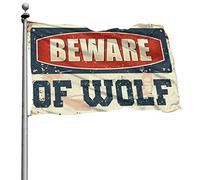 Drapeaux de chambre amusants avec inscription « Beware of Wolf » - Ornements de cour - Drapeaux muraux amusants pour l'extérieur (60 x 90 cm)