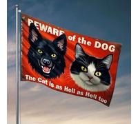 Drapeaux de chambre amusants « Beware Of The Dog ». Le chat est aussi l' que l' aussi. Drapeau décoratif d'extérieur pour homme (152 x 244 cm)