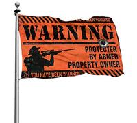 Drapeaux de chambre amusants - Protection par un propriétaire armé - Décoration amusante (152 x 244 cm)