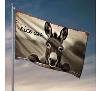 Drapeaux de chambre amusants Un âne avec sa tête au-dessus d'une clôture, regardant directement la caméra. Drapeau décoratif de porte de chambre Tiki Bar pour terrasse extérieure (60 x 90 cm)