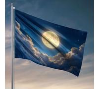 Drapeaux de chambre amusants Une pleine lune lumineuse brille à travers des nuages moelleux dans un ciel étoilé - Affiches d'université pour garçons - Drapeaux amusants pour l'université D (152 x 244