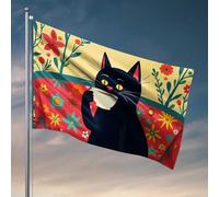Drapeaux de chambre de dortoir, chat sirotant du thé sur un canapé, drapeau de gym, décoration de cabane (30 x 45 cm)