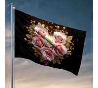 Drapeaux de chambre de dortoir pour gars, un bouquet de roses avec des feuilles dorées. Drapeaux de dortoir pour les gars d'université Drapeaux amusants (30 x 45 cm)