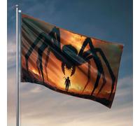 Drapeaux de chambre de dortoir pour gars Un homme confronts à une araignée géante dans un paysage enflammé. Drapeau décorations de dortoir pour les gars de l'université Drapeaux de chambre drôles (30