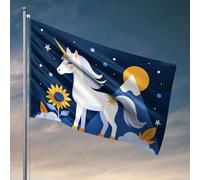 Drapeaux de chambre de dortoir pour gars Une licorne debout sous un ciel étoilé avec des montagnes en arrière-plan. Drapeaux de dortoir pour les gars d'université Drapeaux de chambre amusants (30 x 45