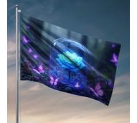 Drapeaux de chambre de dortoir, rose bleue dans un dôme en verre avec papillons lumineux, drapeau de salle de sport, décoration de cabane pour homme (30 x 45 cm)