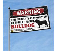 Drapeaux de chambre drôles d'avertissement « This Property Is Protected By A Highly Trained Bulldog Flag » Ornements extérieurs Drapeaux muraux amusants (60 x 90 cm)