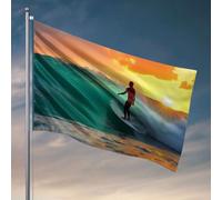 Drapeaux de chambre pour adolescents surfeurs chevauchant une vague au coucher du soleil. Drapeau d'automne drapeau de jardin pour chambre garçon (30 x 45 cm)