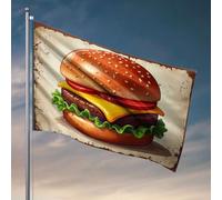Drapeaux de chambre pour adolescents Un délicieux cheeseburger avec laitue, tomate et un pain aux graines de sésame. Drapeau d'automne pour garçons (60 x 90 cm)