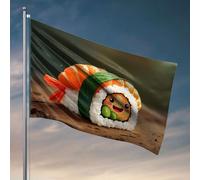 Drapeaux de chambre pour adolescents - Un joli rouleau de sushi animé avec un visage souriant. Drapeau d'automne pour chambre de garçon (60 x 90 cm)