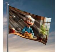 Drapeaux de chambre pour adolescents - Une personne âgée joyeuse aime une pile de crêpes - Décorations extérieures pour cour ou dortoir (152 x 244 cm)