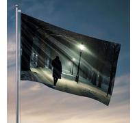 Drapeaux de chambre pour adolescents - Une personne marche seule dans un parc enneigé éclairé par lanterne la nuit - Décorations d'été pour la maison pour les garçons (60 x 90 cm)