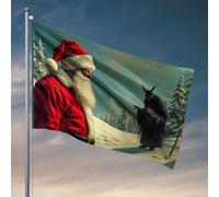 Drapeaux de chambre pour filles, le Père Noël confronte Krampus dans une forêt enneigée. Drapeau amusant pour dortoir, décoration d'automne (120 x 180 cm)