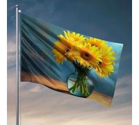 Drapeaux de chambre pour filles tournesols dans un vase en verre sur une table en bois. Drapeau amusant pour dortoir, décoration d'automne (152 x 244 cm)