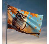 Drapeaux de chambre pour filles, une jolie chouette perchée sur une branche avec des feuilles d'automne tombant autour de lui, décoration extérieure amusante, accessoires de chambre cool pour