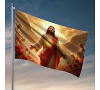 Drapeaux de chambre pour garçons Jésus et Anges dans un jardin de roses Drapeaux pour chambre d'adolescentes filles adolescents (60 x 90 cm)