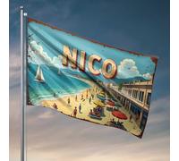 Drapeaux de chambre pour gars Beachside Bliss : une scène côtière vibrante dans le drapeau Nico pour dortoir universitaire Accessoires de bar (30 x 45 cm)