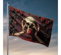 Drapeaux de chambre pour gars élixir taché de sang : une nature morte gothique avec crâne et roses, décoration de cour amusante pour l'extérieur (30 x 45 cm)