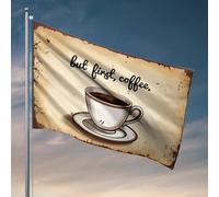 Drapeaux de chambre pour gars Morning Ritual: But First, Coffee! Drapeau décoration d'automne extérieur drôle décoration de bar (60 x 90 cm)
