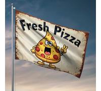 Drapeaux de chambre pour gars Pizza fraîche : une tranche joyeuse avec un visage amical! Drapeau décoratif pour homme Cave Drapeau pour chambre (60 x 90 cm)
