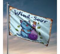 Drapeaux de chambre pour gars Wind-Sour : drapeau d'aventure violet Elixir du chat joyeux, décoration d'automne, décoration de bar amusante en plein air (120 x 180 cm)