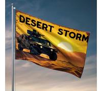 Drapeaux de chambre Tempête du désert : véhicule blindé dans le coucher du soleil drapeau, décoration de porche, trucs cool pour garçons (152 x 244 cm)
