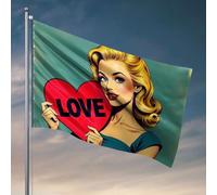 Drapeaux de chambre universitaire « A Woman Holding A Heart Shape Sign With The Word Love On It » - Décoration amusante pour votre chambre (60 x 90 cm)