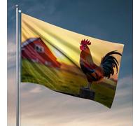 Drapeaux de chambre universitaire Coq couronnant au coucher du soleil sur la ferme Drapeau grotte Man Bar Décorations extérieures pour cour (120 x 180 cm)