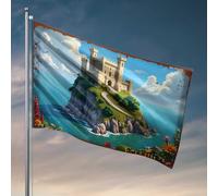 Drapeaux de chambre universitaire : un château de conte de fées sur une île pittoresque - Décoration de bureau pour homme et fille (30 x 45 cm)