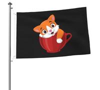 Drapeaux de chat mignon dans une tasse pour l'extérieur 2x3 pieds double face robuste bannière drapeau pour la maison cour festival extérieur jardin décoration drapeau de bienvenue