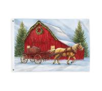 Drapeaux de cheval pour extérieur, chariot de grange rustique de Noël avec bannière en corde, décoration d'extérieur résistante à la décoloration pour terrasse, patio, camping, porche avant 0,9 x 1,5