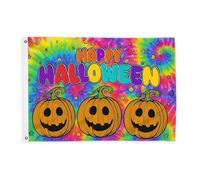 Drapeaux de citrouille pour l'extérieur, étoiles festives d'Halloween, visages émoticônes heureux, bannière décorative pour extérieur, porche, balcon, terrasse, patio - Orange - 0,9 x 1,5 m