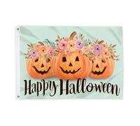 Drapeaux de citrouille pour l'extérieur, Halloween, feuille de fleur, feuille d'Halloween, bannière décorative d'extérieur avec œillets pour terrasse, patio, camping, porche, 6,1 x 0,9 m