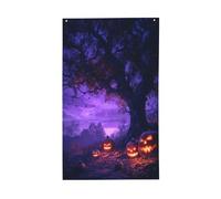 Drapeaux de citrouilles sous un arbre de cour, bannière de vœux de saison avec œillets pour décoration d'intérieur et d'extérieur