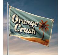 Drapeaux de collège pour dortoir, scène de plage vintage avec palmier et texte « Orange Crush » pour décoration de piscine, porche, extérieur (60 x 90 cm)