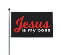 Drapeaux De Cour Christianisme Jésus Est Mon Patron Double Face Drapeau De Bienvenue Uv Fade Résistant Bannière Décorative Pour Patio Extérieure Bureaux 3X5 Ft