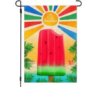 Drapeaux de cour d'été double face, saisonnier de mai bohème citron crème glacée drapeau de jardin d'été porc