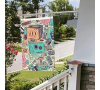 Drapeaux de cour double face de 61 cm x 0,9 m pour extérieur/intérieur Breeze Flags I Love The 90s Illustration Welcome Yard Bannières pour jardin, maison, vacances, décoration de la maison, drapeau