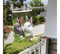 Drapeaux de cour double face de 61 cm x 0,9 m pour extérieur/intérieur - Deux petits lapins mignons - Bannières de bienvenue pour jardin, maison, vacances, décoration d'intérieur