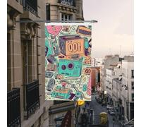 Drapeaux de cour double face de 91 x 152 cm pour extérieur/intérieur Breeze Flag I Love The 90s Illustration Welcome Yard Bannières pour jardin, maison, vacances, décoration de la maison, drapeaux de
